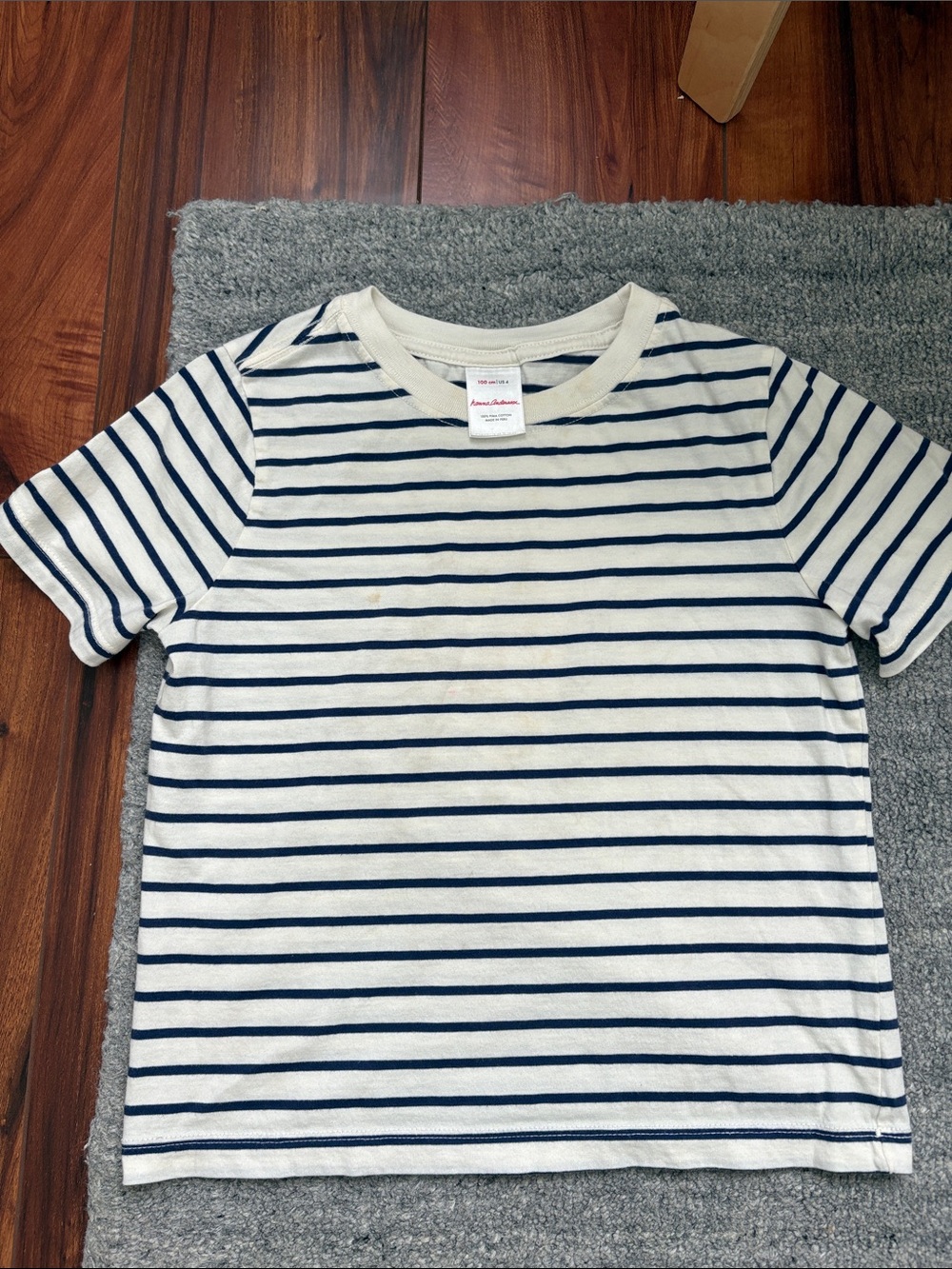 Hanna Andersson White and Navy Striped Short Sleeve Tee